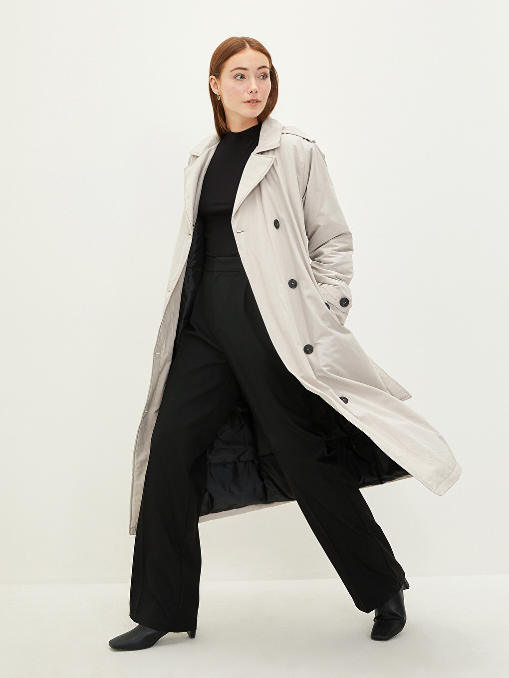 Jacket Collar Straight Long Sleeve Waist Belted Women's Trench Coat
