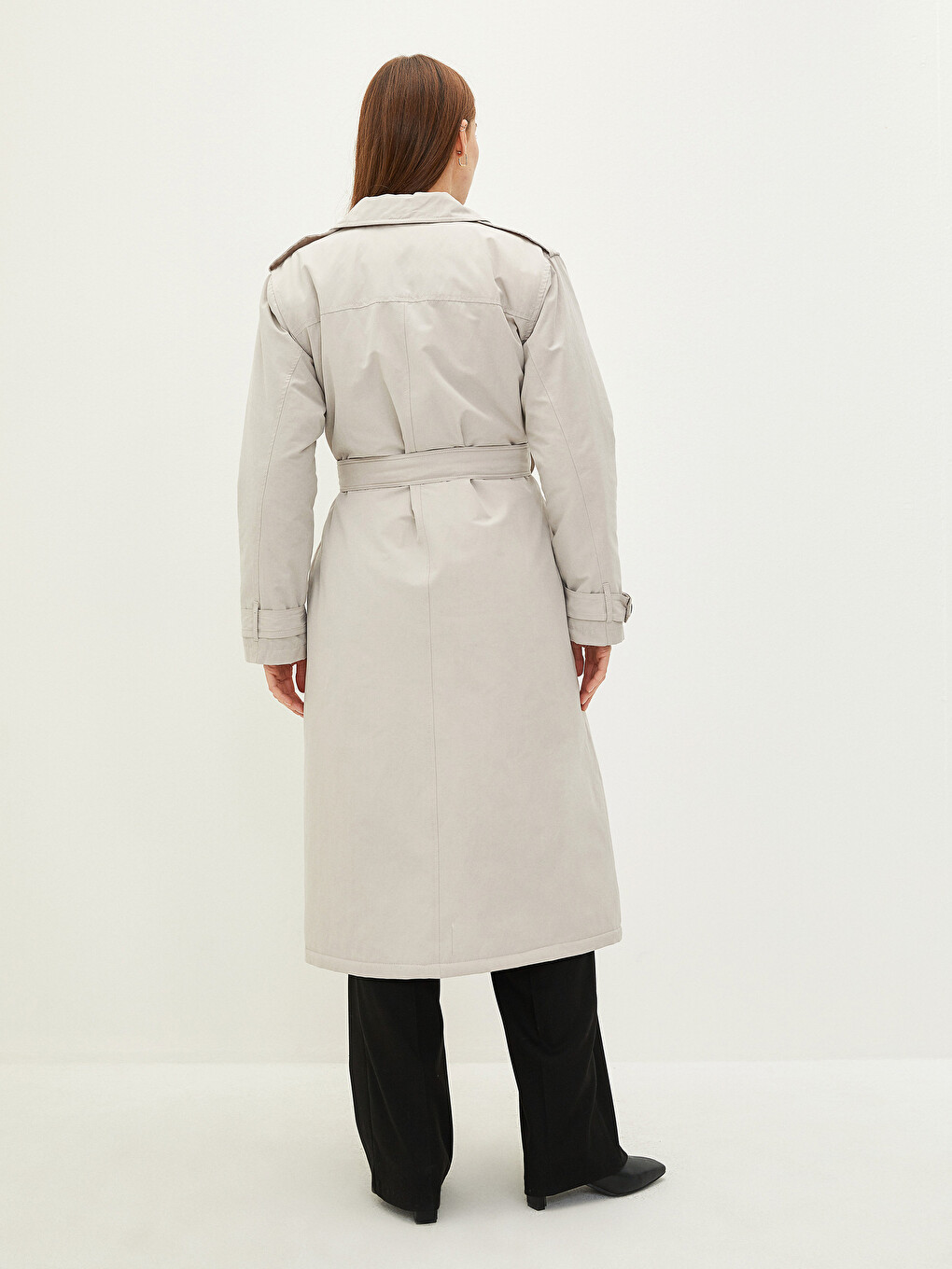 Jacket Collar Straight Long Sleeve Waist Belted Women's Trench Coat-10