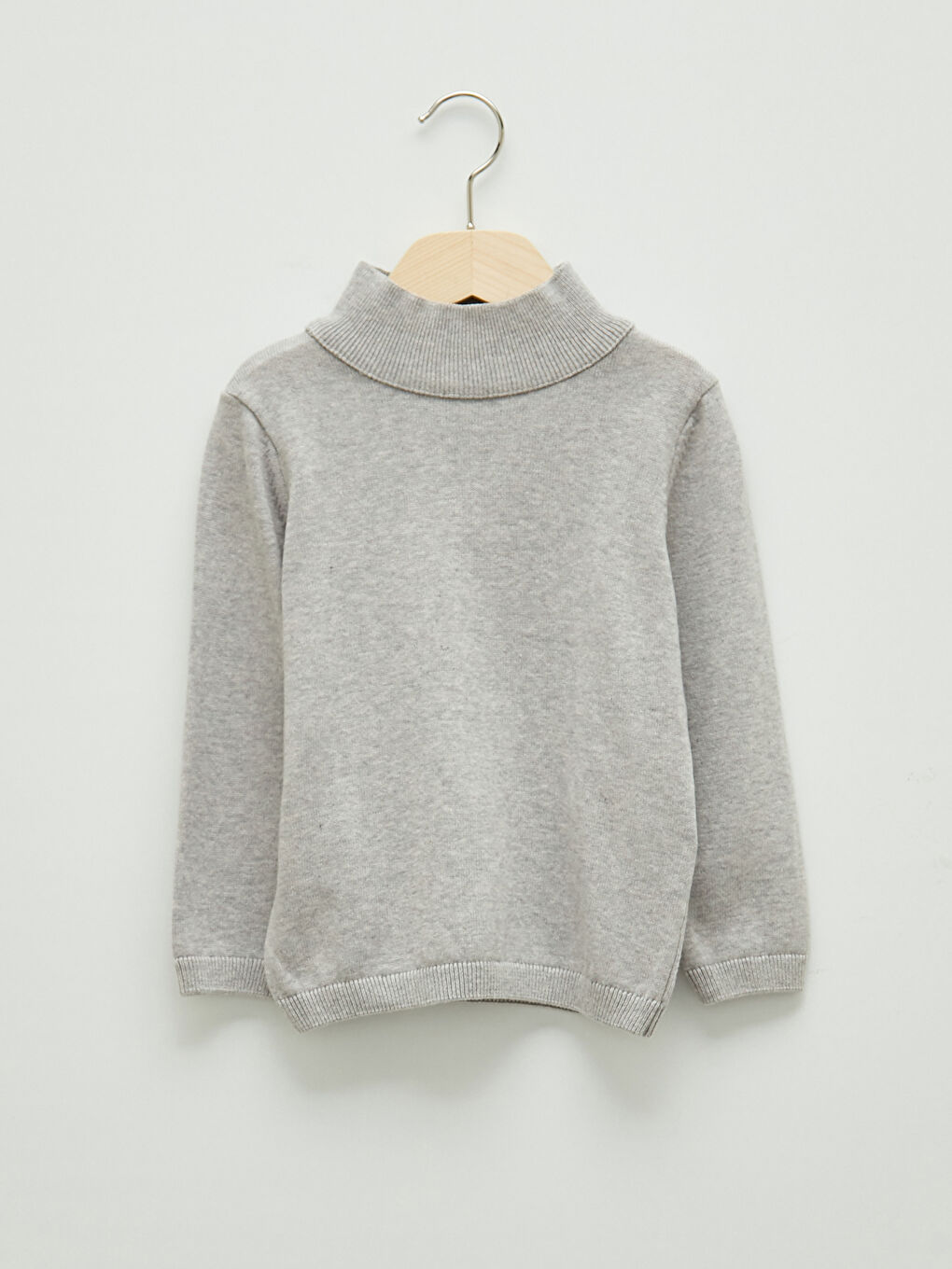 Gri Balıkçı Yaka Uzun Kollu Basic Erkek Bebek Triko Kazak