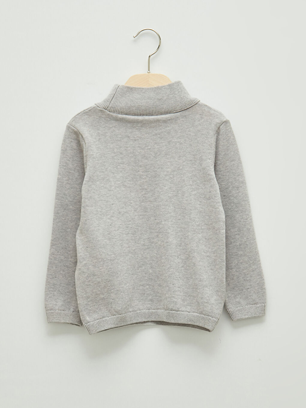 Gri Balıkçı Yaka Uzun Kollu Basic Erkek Bebek Triko Kazak-1