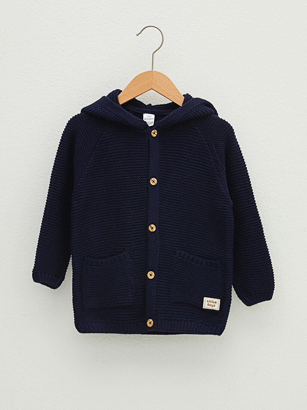 Hooded Long Sleeve Baby Boy Button Closure Knitwear Cardigan