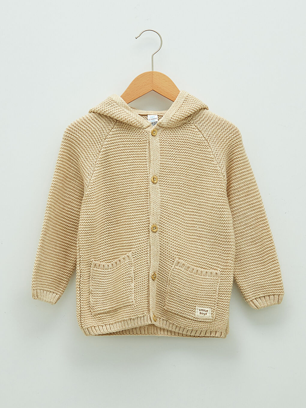 Cardigan en tricot à manches longues avec fermeture à boutons pour bébé garçon à capuche