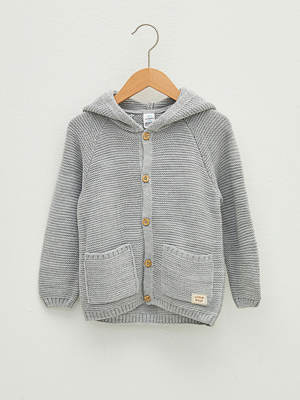 Hooded Long Sleeve Baby Boy Button Closure Knitwear Cardigan