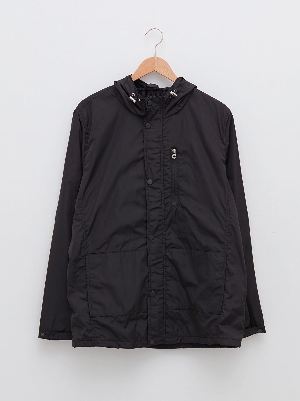 Siyah Standart Kalıp Kapüşonlu İnce Erkek Yağmurluk-5