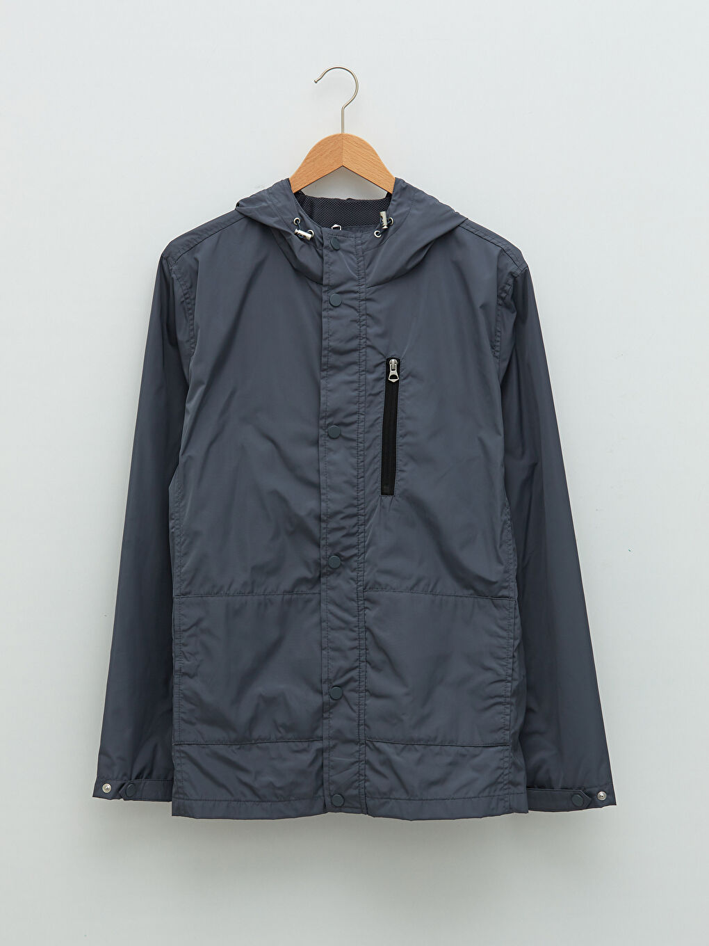 Antrasit Standart Kalıp Kapüşonlu İnce Erkek Yağmurluk-5