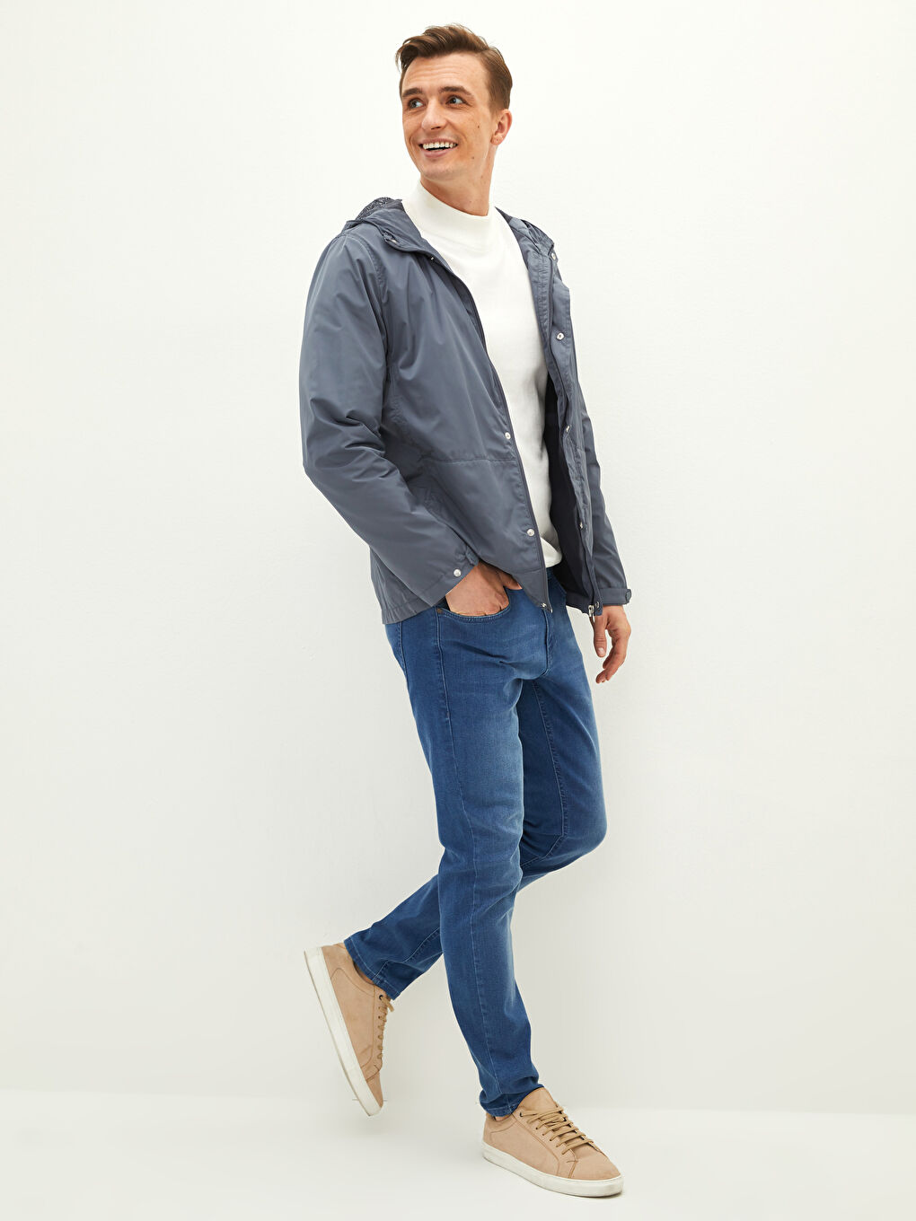 Antrasit Standart Kalıp Kapüşonlu İnce Erkek Yağmurluk-1