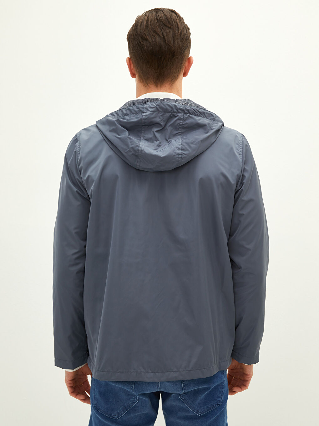 Antrasit Standart Kalıp Kapüşonlu İnce Erkek Yağmurluk-4