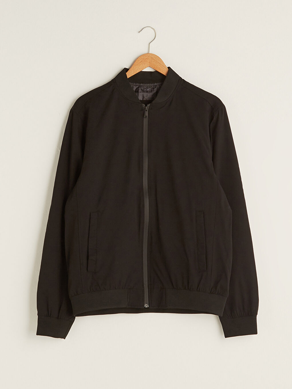 Siyah Standart Kalıp Kolej Yaka Erkek Bomber Ceket