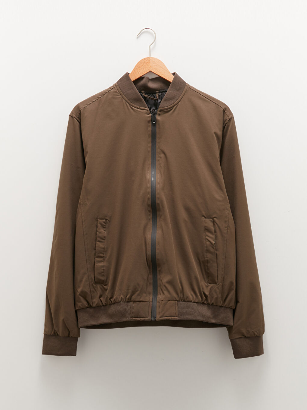 Haki Standart Kalıp Kolej Yaka Erkek Bomber Ceket-5