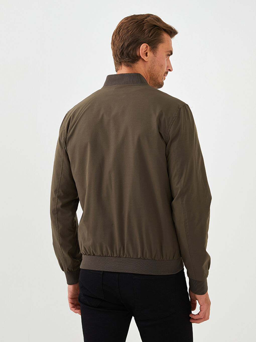Haki Standart Kalıp Kolej Yaka Erkek Bomber Ceket-4