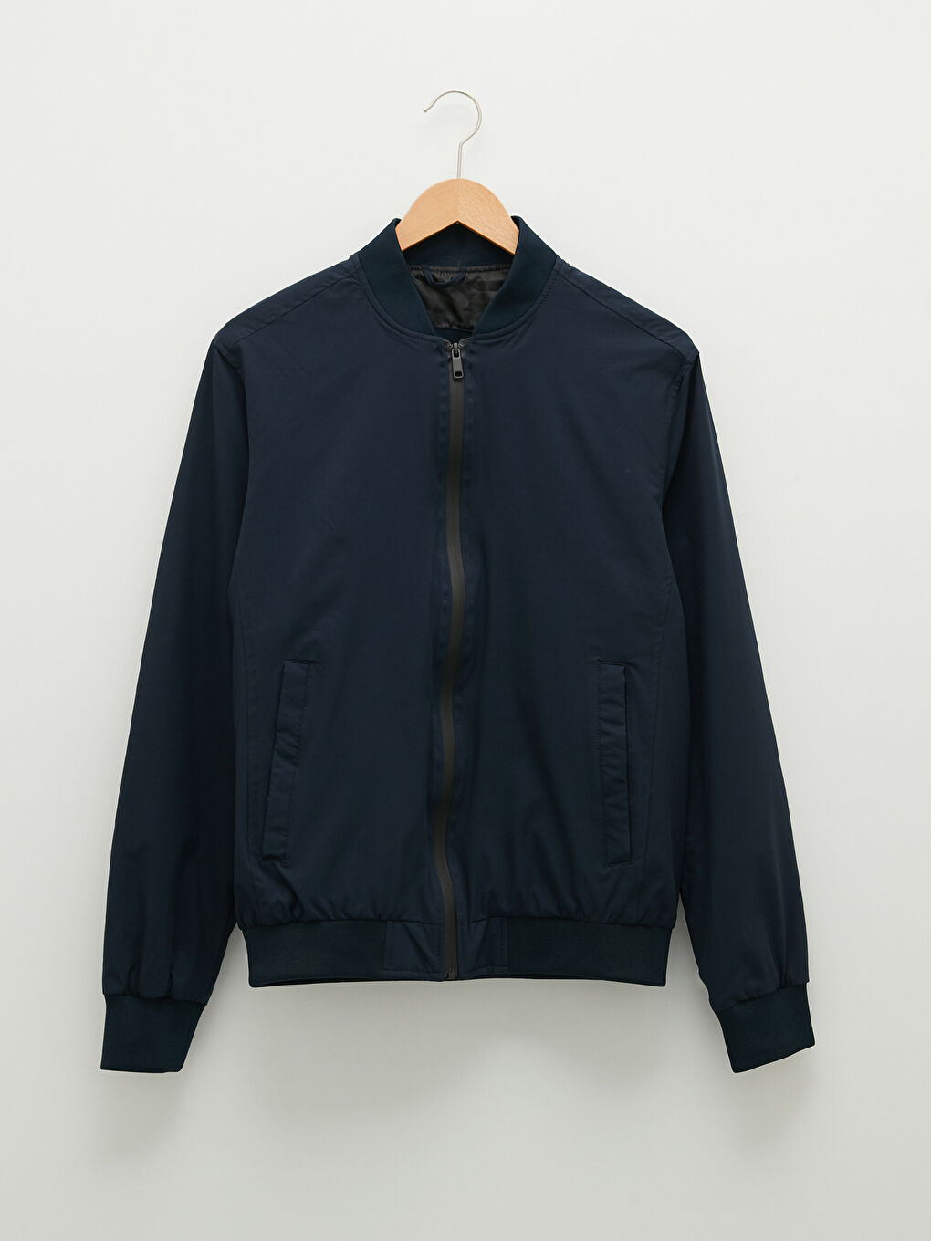 Lacivert Standart Kalıp Kolej Yaka Erkek Bomber Ceket-4