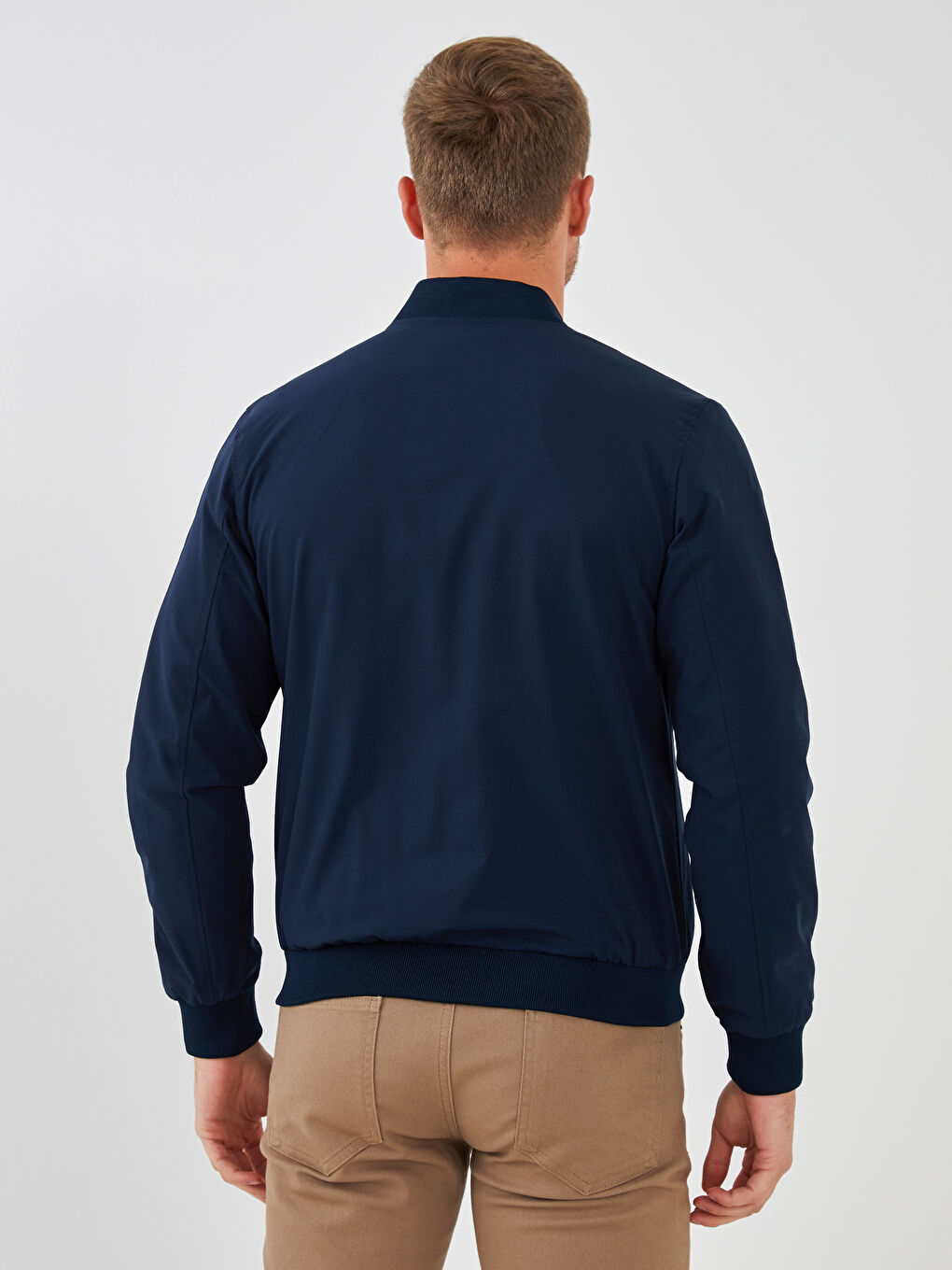 Lacivert Standart Kalıp Kolej Yaka Erkek Bomber Ceket-3