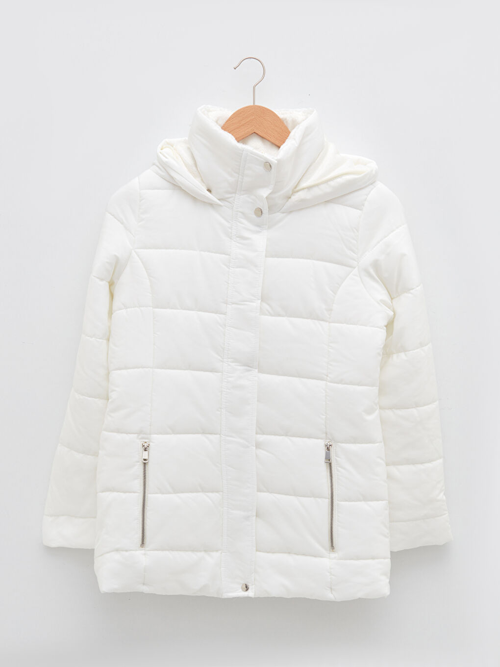 Kapüşonlu Düz Cep Detaylı Uzun Kollu Kalın Kadın Şişme Mont-7