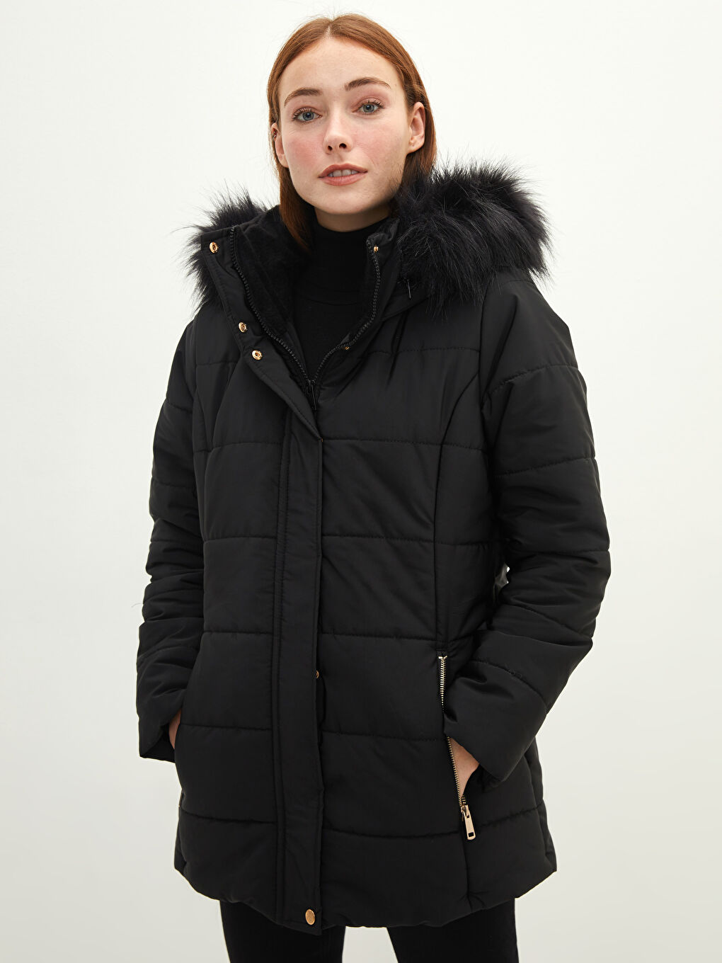 Hooded Plain Pocket Detailed Long Sleeve Thick Women's Down Jacket