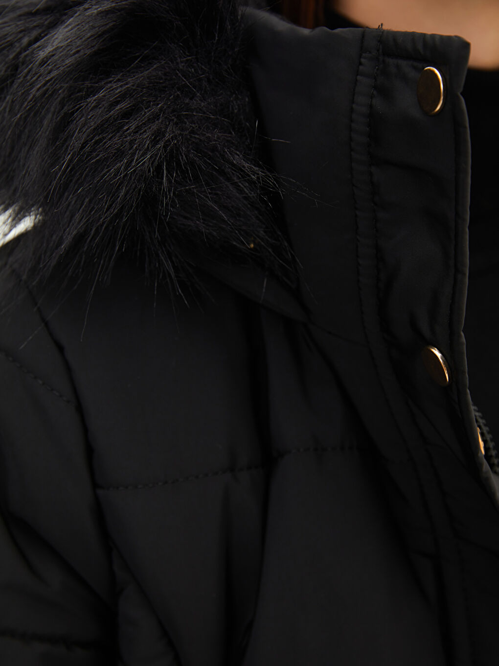 Hooded Plain Pocket Detailed Long Sleeve Thick Women's Down Jacket-3