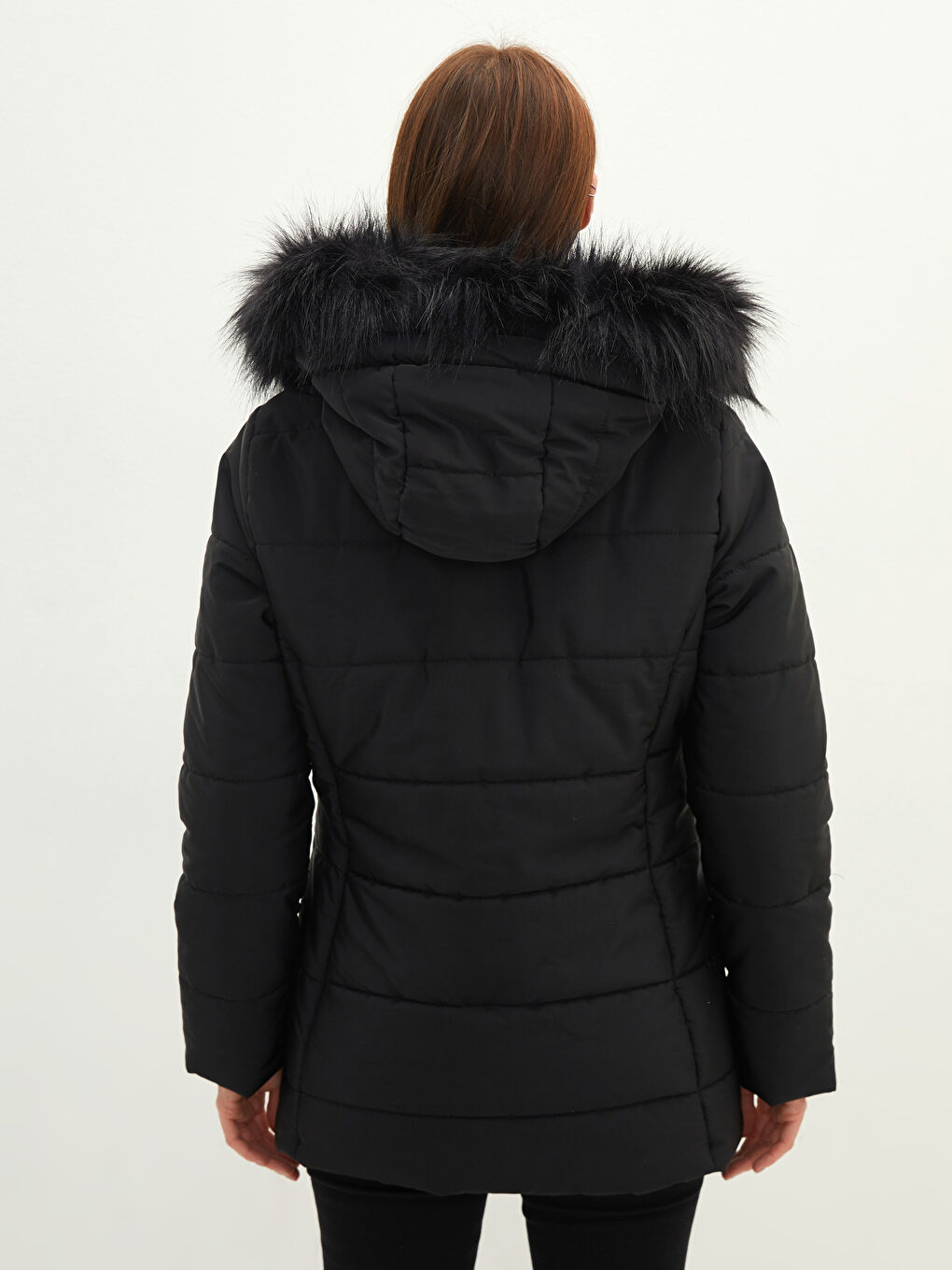 Hooded Plain Pocket Detailed Long Sleeve Thick Women's Down Jacket-4