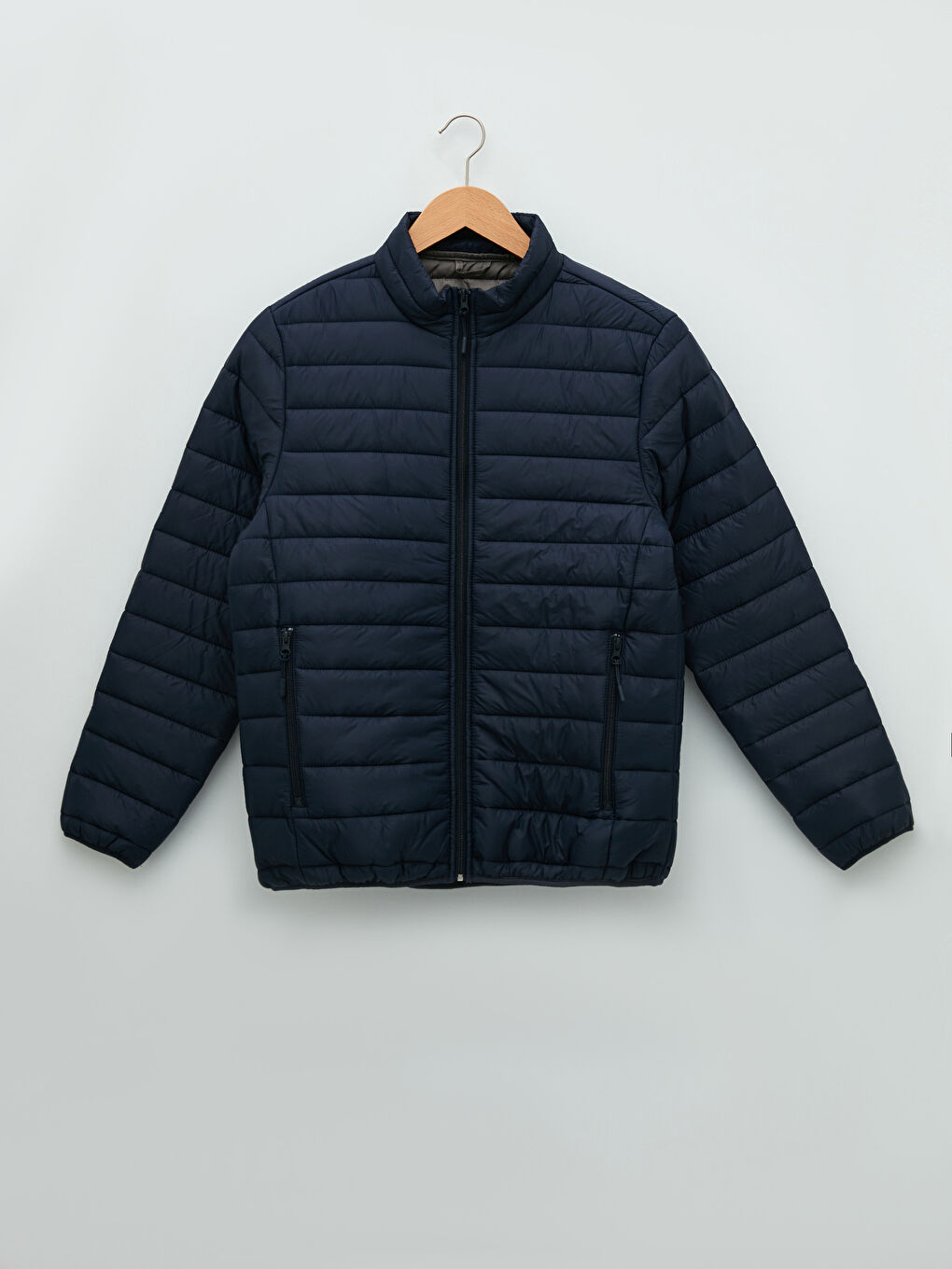 Lacivert Standart Kalıp Dik Yaka Erkek Şişme Mont-2