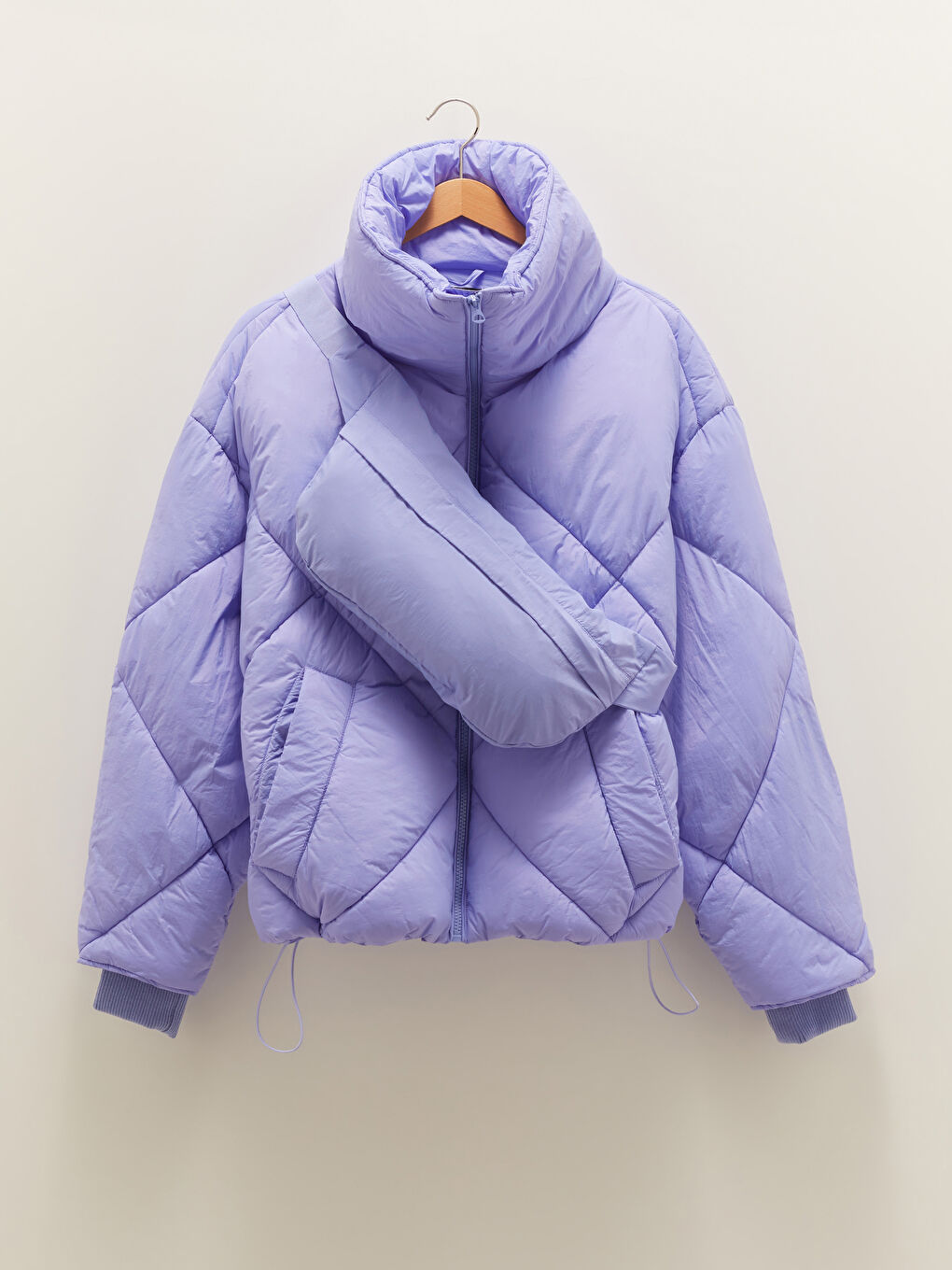 Col Cheminée Régulier Manches Longues Manteau Bouffant et Sac pour Femmes-7