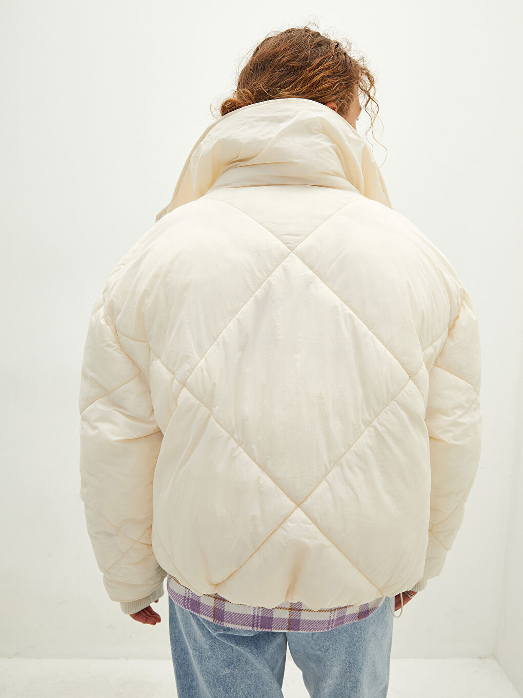 Turtle Neck Regular Long Sleeve Women's Puffer and Bag-5