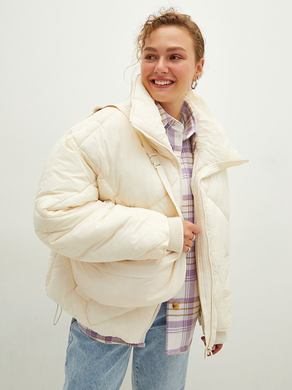 Turtle Neck Regular Long Sleeve Women's Puffer and Bag-1
