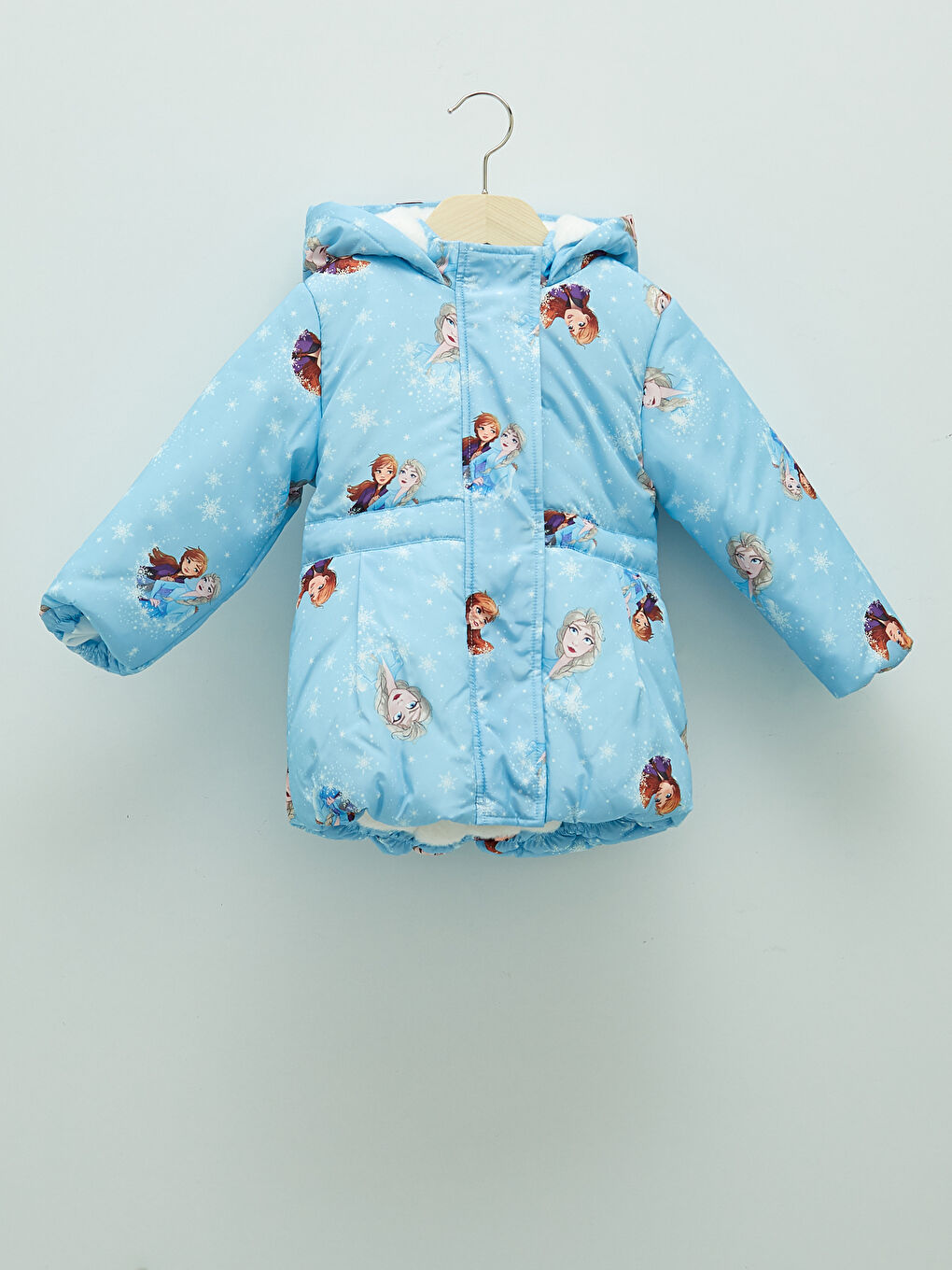Baby Girl Frozen Printed Hooded Zippered Thick Coat