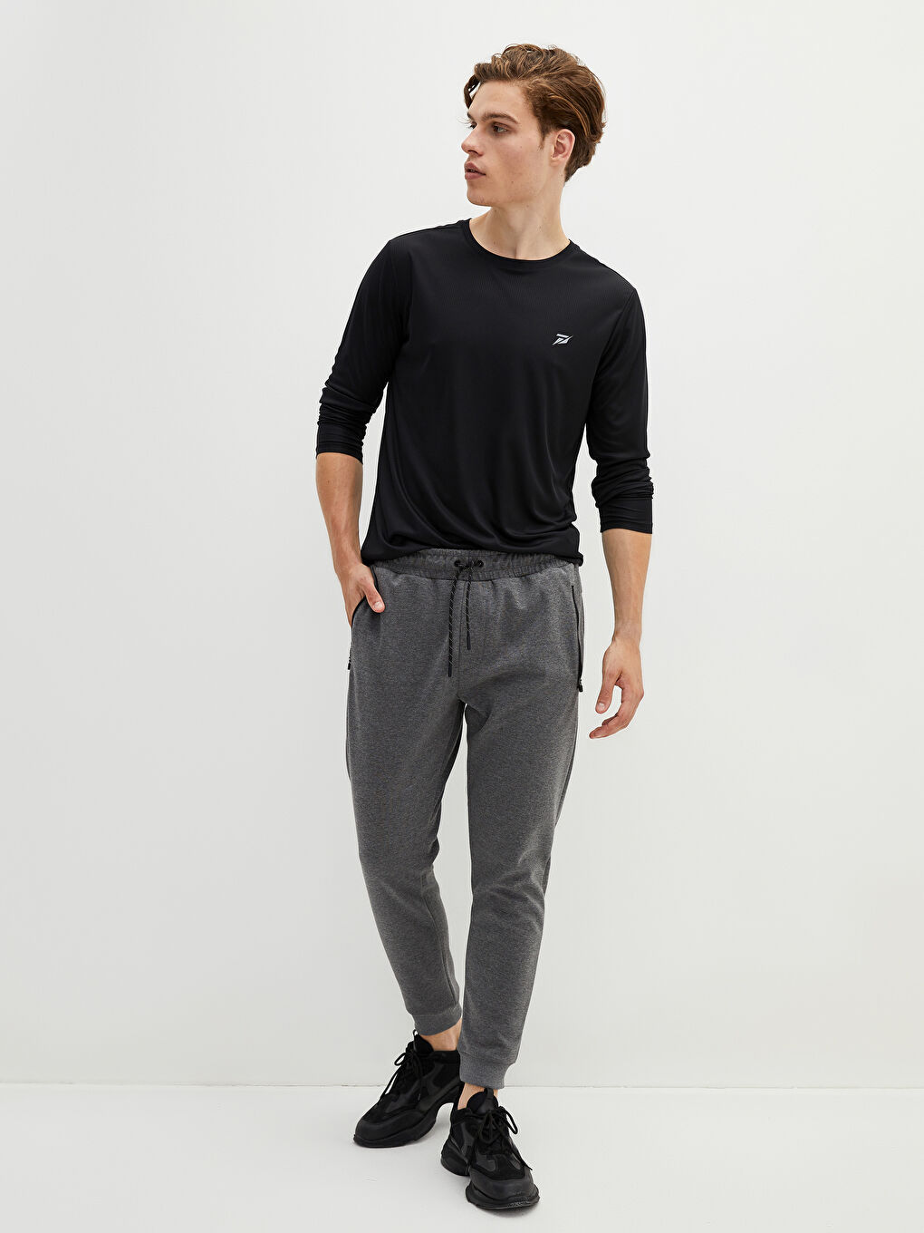 Gri Slim Fit Aktif Spor Erkek Jogger Eşofman Altı-1