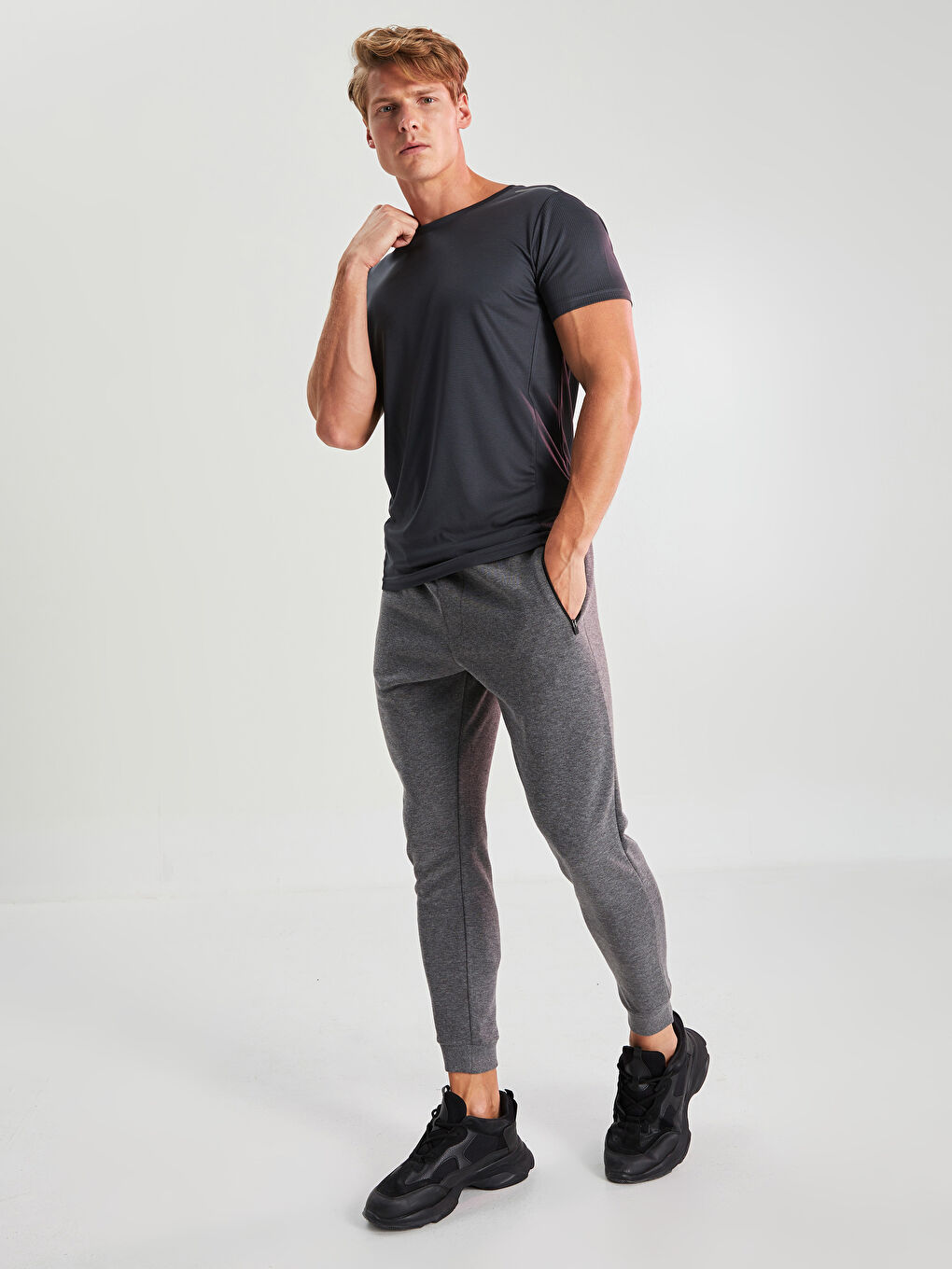 Gri Slim Fit Aktif Spor Erkek Jogger Eşofman Altı-2