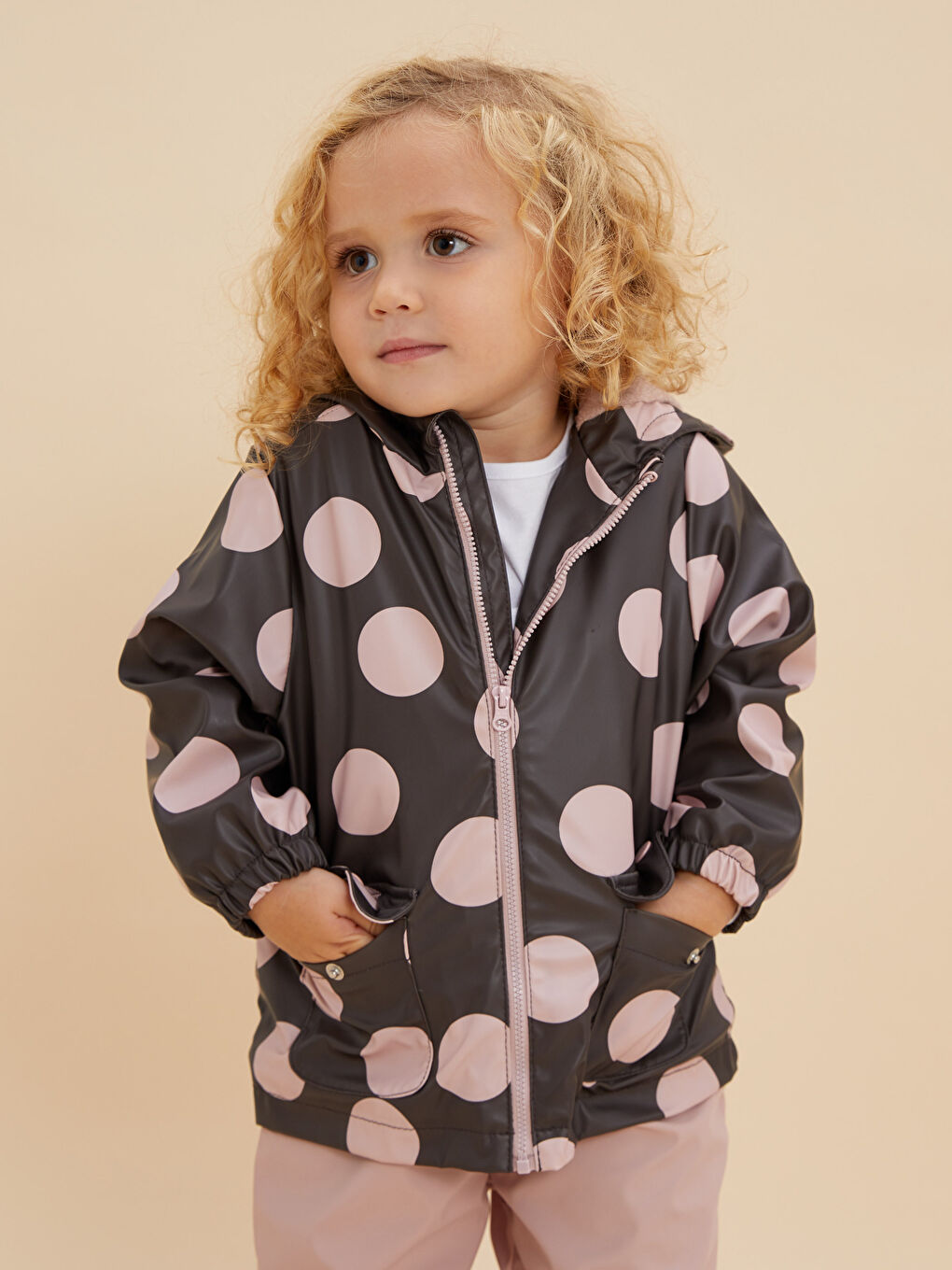 Pelerină de ploaie cu glugă, mânecă lungă, model cu buline pentru bebeluși fete-1