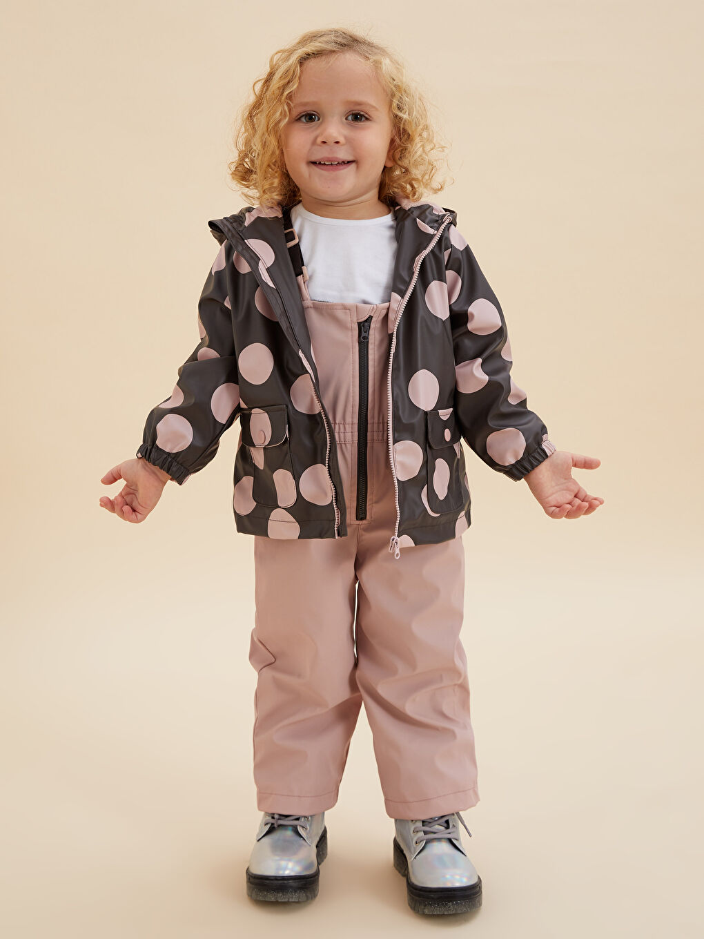 Pelerină de ploaie cu glugă, mânecă lungă, model cu buline pentru bebeluși fete-3