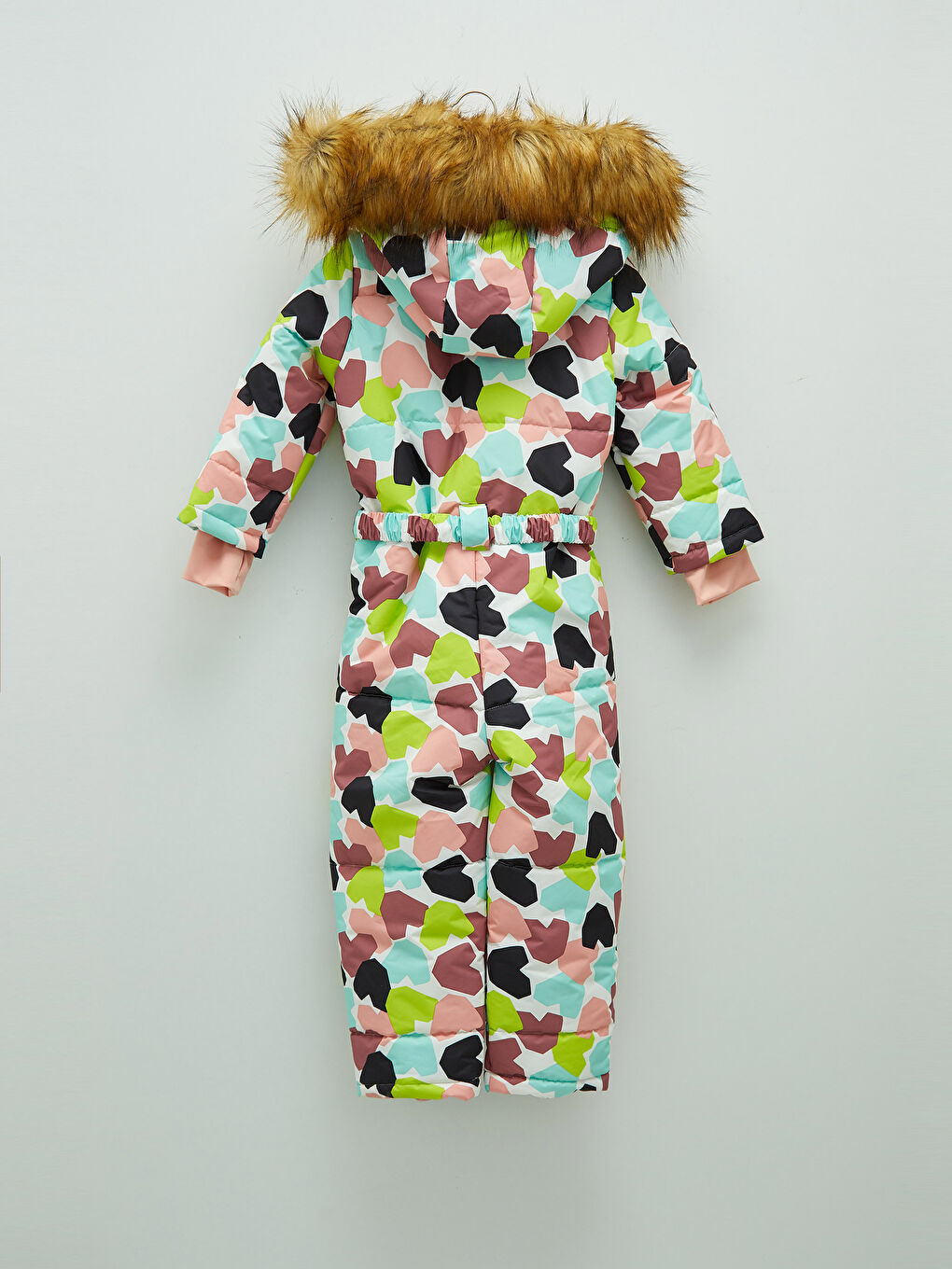 Karışık Kapüşonlu Desenli Kız Çocuk Kayak Tulumu-1