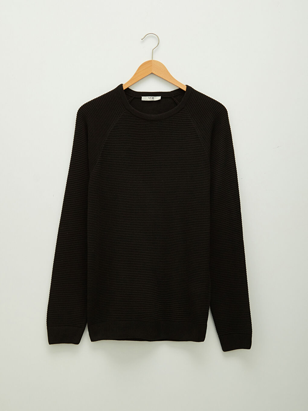 Siyah Bisiklet Yaka Uzun Kollu İnce Erkek Triko Kazak-5