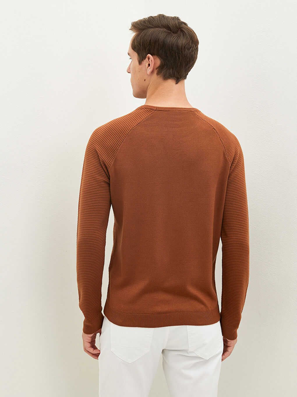 Kahverengi Bisiklet Yaka Uzun Kollu İnce Erkek Triko Kazak-4