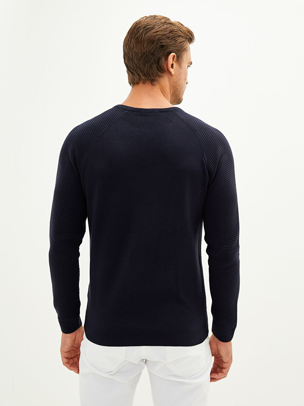 Lacivert Bisiklet Yaka Uzun Kollu İnce Erkek Triko Kazak-3