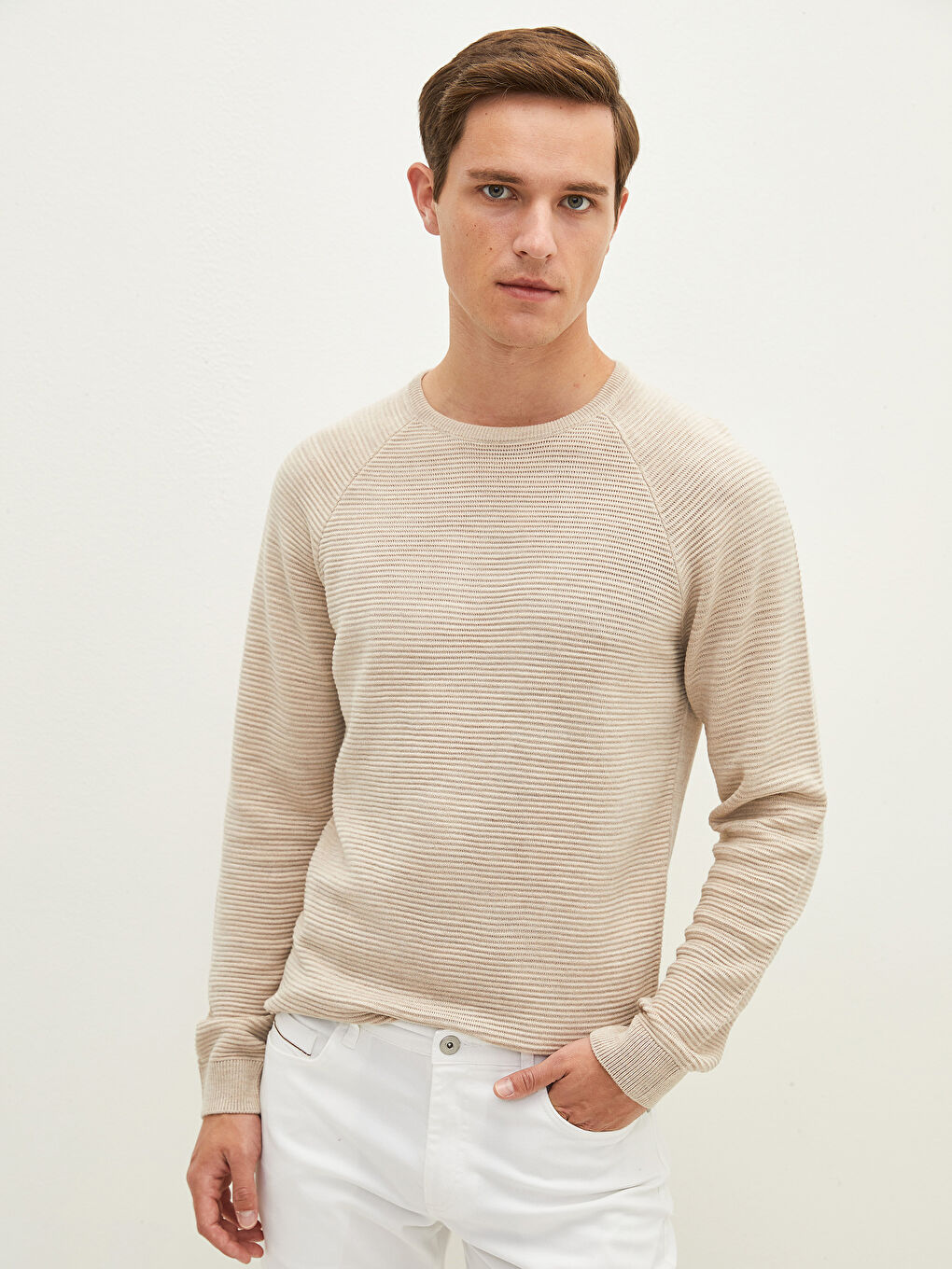 LCW Vision Rundhalsausschnitt Langarm Dünner Herren Strickpullover -W10685Z8-L8T