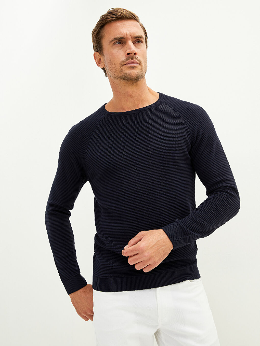 Lacivert Bisiklet Yaka Uzun Kollu İnce Erkek Triko Kazak-1