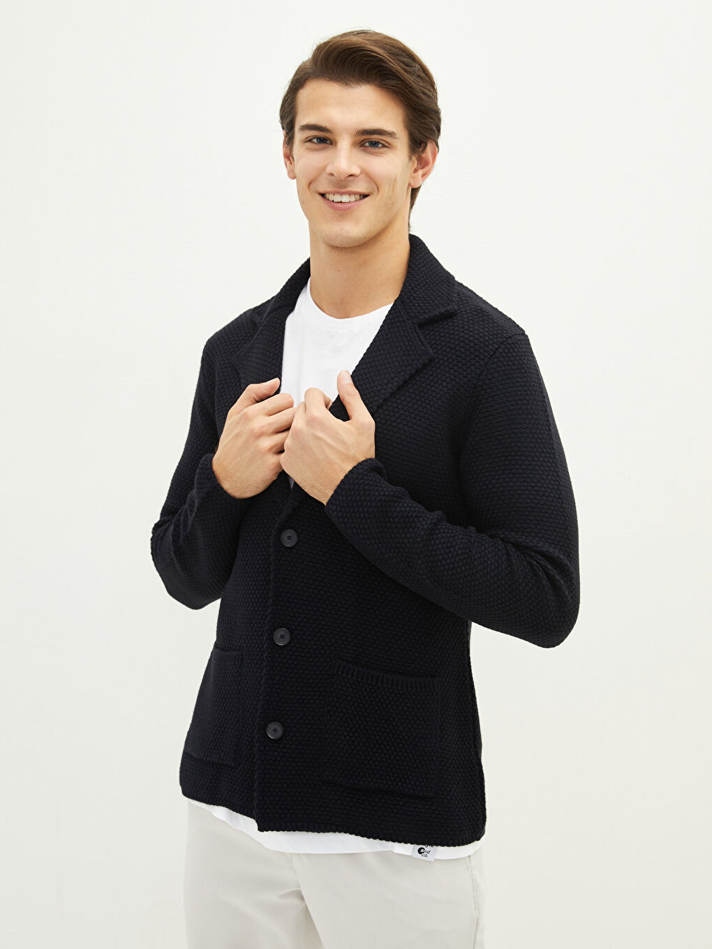 Slim Fit Shawl Collar Long Sleeve Men's Knitwear Cardigan-1