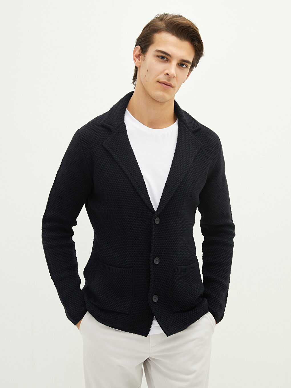 Slim Fit Shawl Collar Long Sleeve Men's Knitwear Cardigan-2