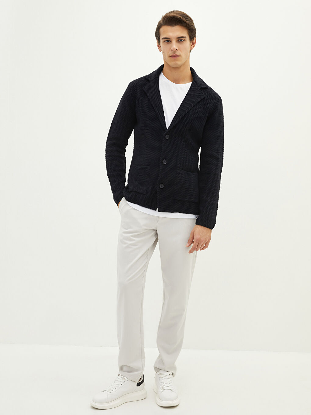 Slim Fit Shawl Collar Long Sleeve Men's Knitwear Cardigan-3