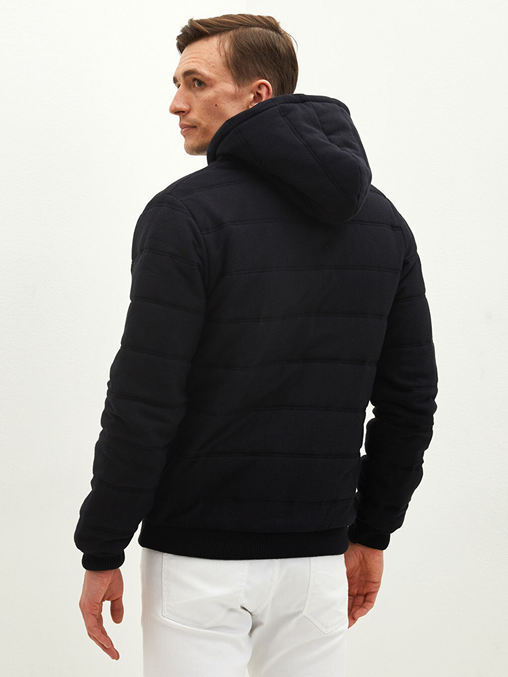 Lacivert Slim Fit Kapüşonlu Erkek Triko Mont-6