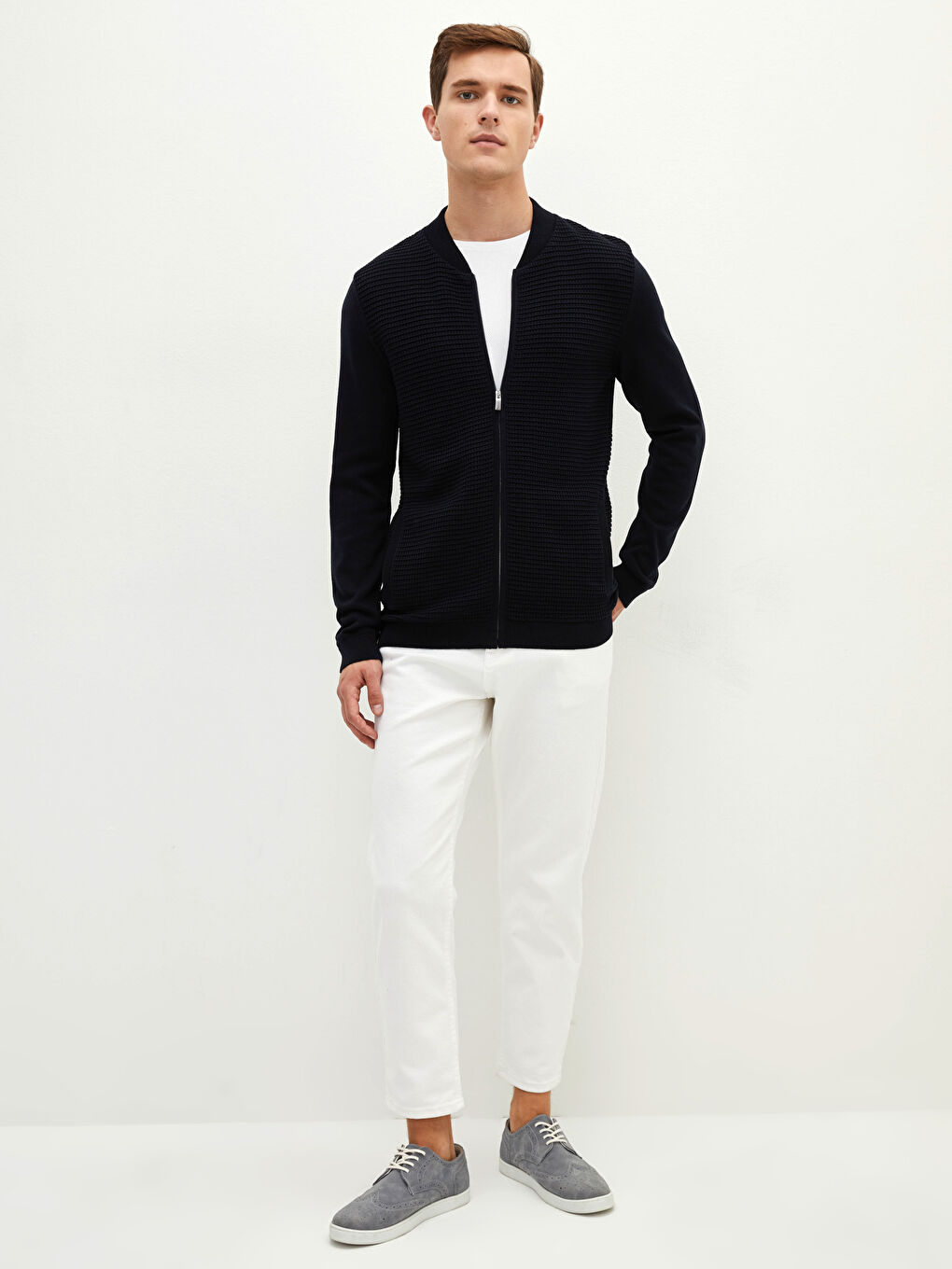 Slim Fit Kolej Yaka İnce Erkek Triko Hırka-2