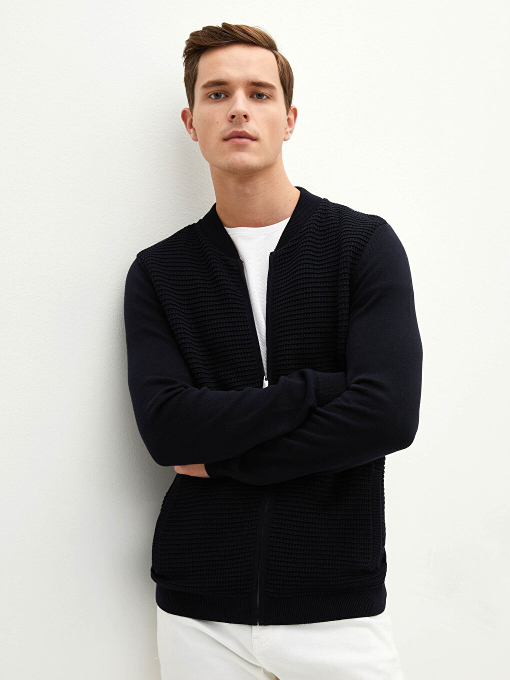 Slim Fit Kolej Yaka İnce Erkek Triko Hırka-3