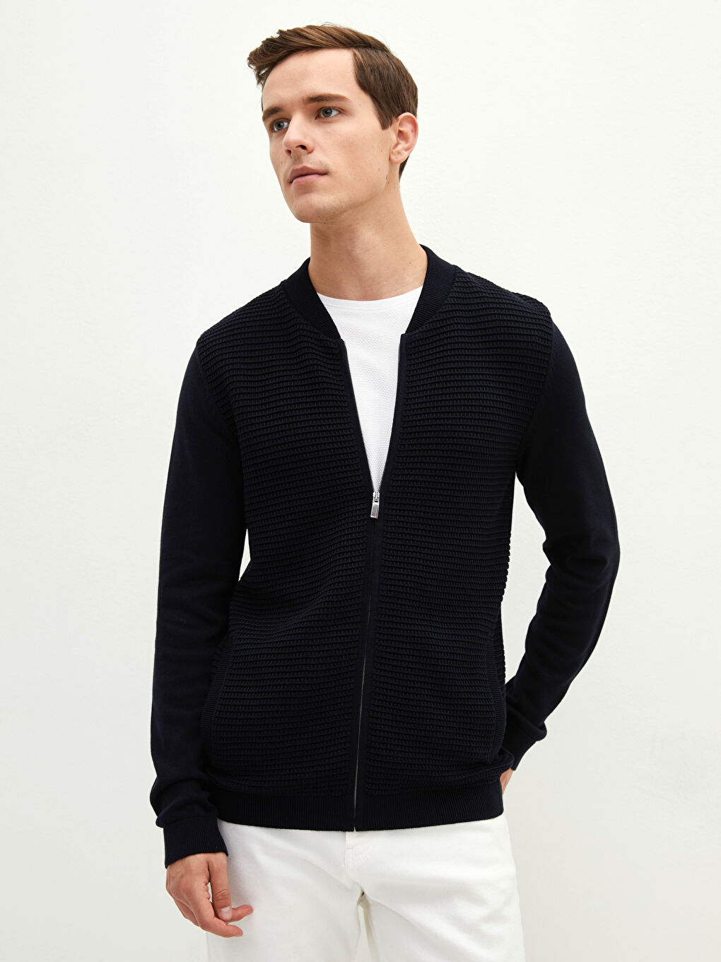 Slim Fit Kolej Yaka İnce Erkek Triko Hırka-1
