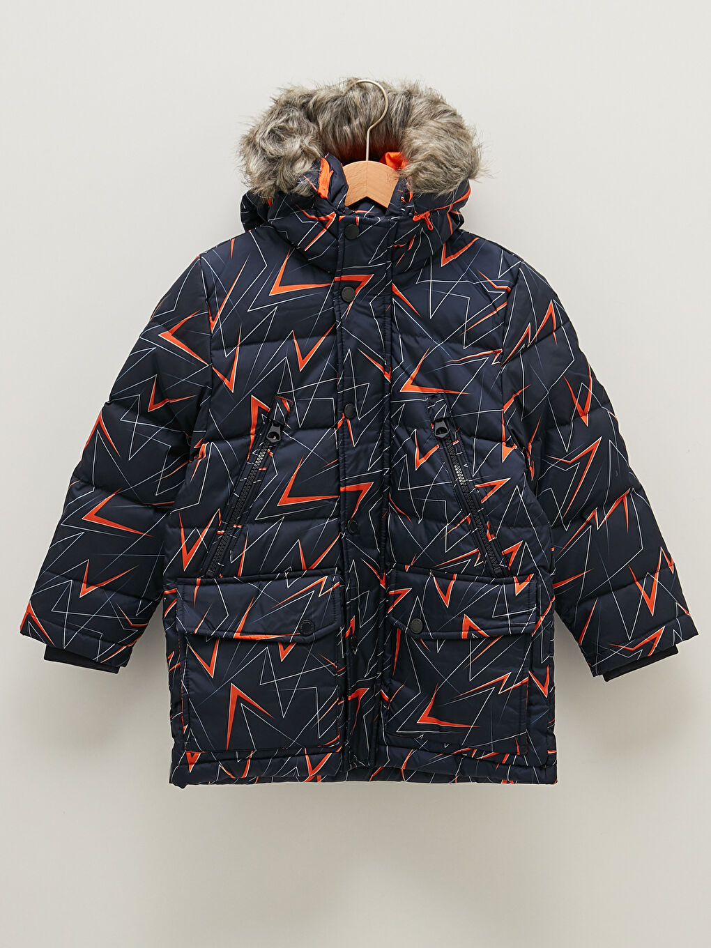 Palton Băieți cu Model și Glugă din Puf de Gâscă