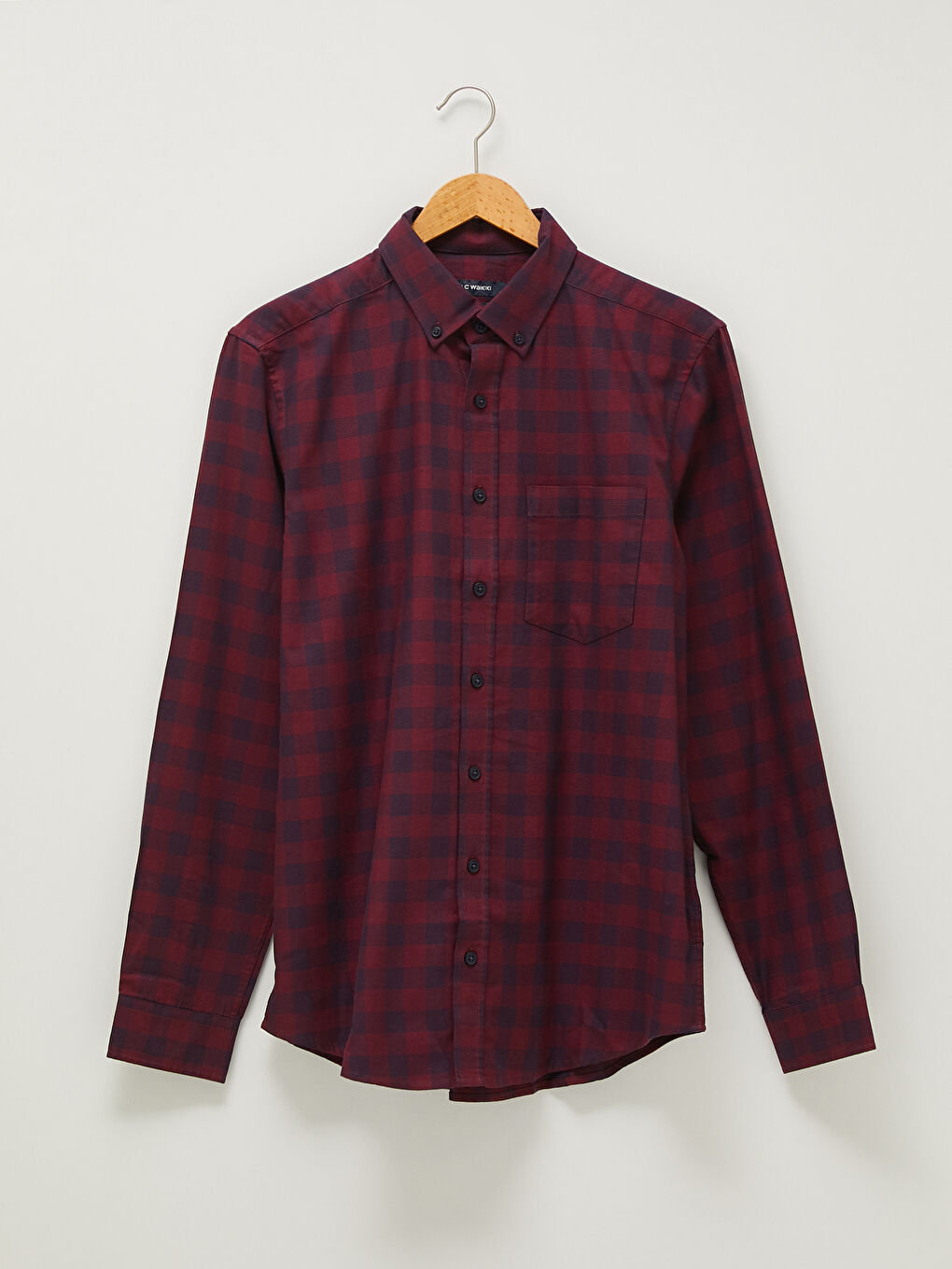 قميص رجالي كاروهات كم طويل بقصة عادية من قماش الجبردين-4