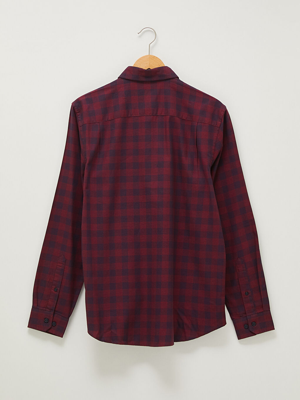 قميص رجالي كاروهات كم طويل بقصة عادية من قماش الجبردين-5