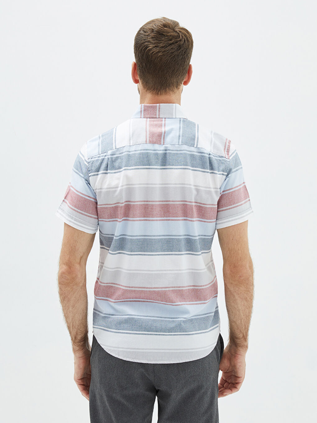Regular Fit Short Sleeve Striped Oxford Men's Shirt-4