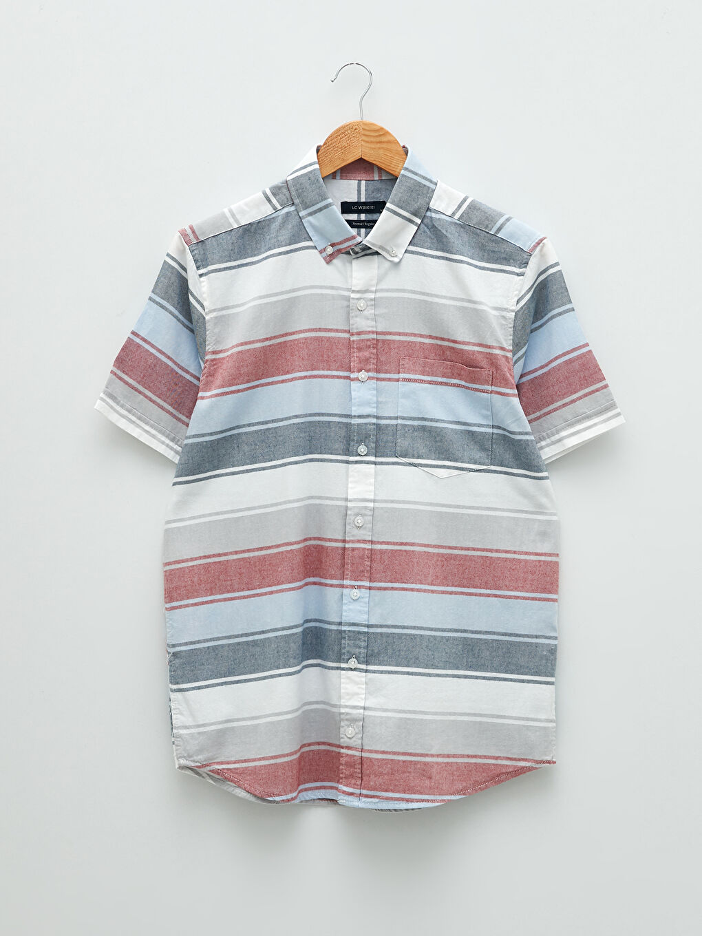 Regular Fit Short Sleeve Striped Oxford Men's Shirt-5