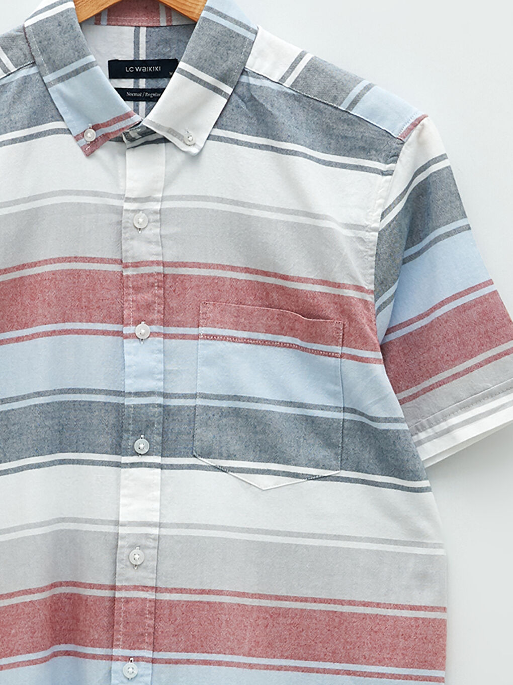 Regular Fit Short Sleeve Striped Oxford Men's Shirt-7