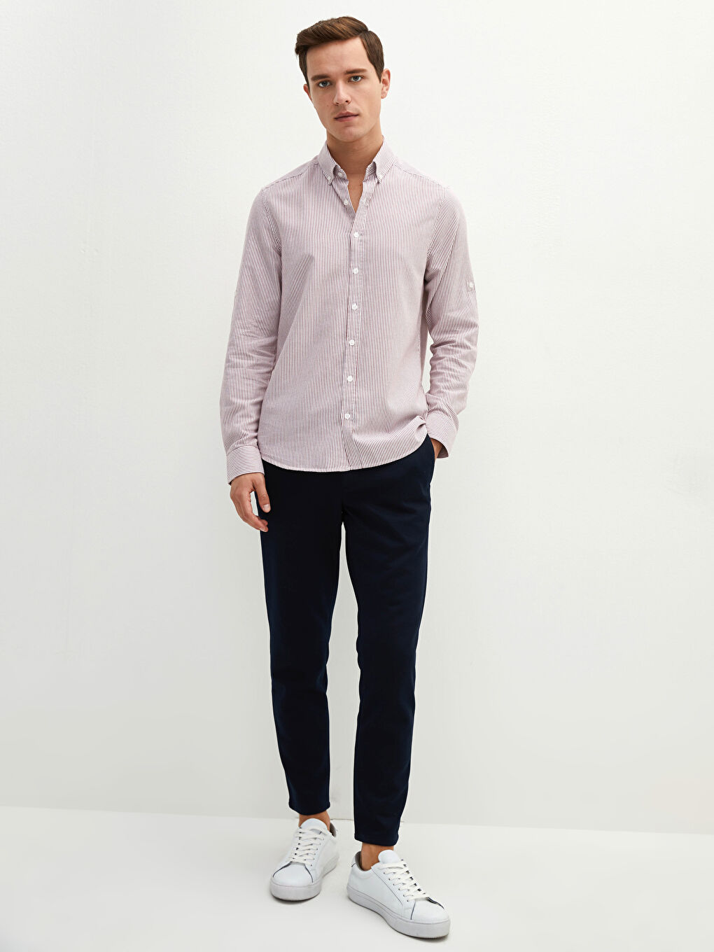 Kahverengi Slim Fit Uzun Kollu Oxford Erkek Gömlek-2