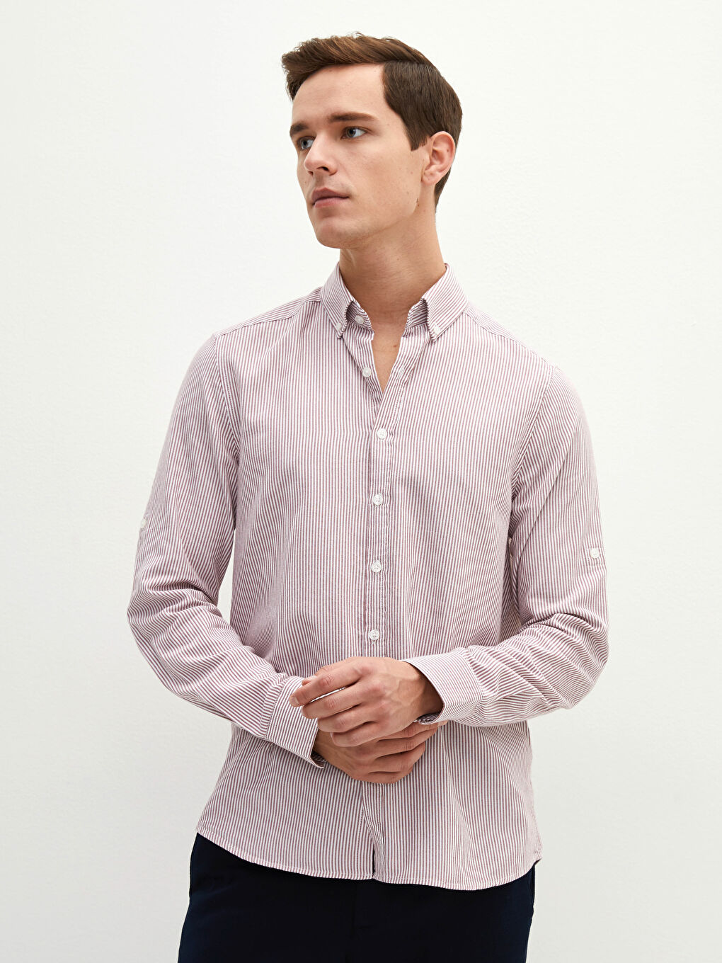 Kahverengi Slim Fit Uzun Kollu Oxford Erkek Gömlek